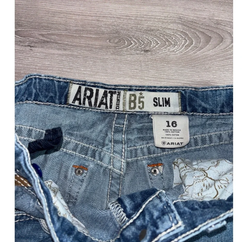Ariat B5 Boys‎ Slim Jeans Size 16 Med Wash Distressed Western Denim Adjustable